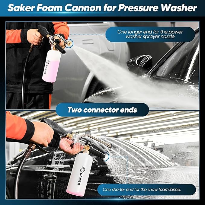 Saker Foam Cannon for Pressure Washer Kit with 10 PCS Saker Pressure Washer Hose Connector Set,Pressure Washer Gun for Car Washing and Cleaning,M22-14 Swivel to 3/8'' QC, 3/4" to QD
