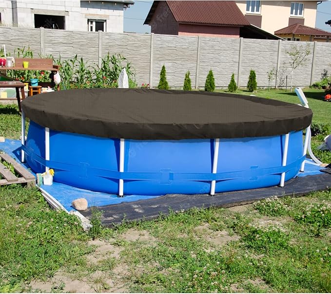 ECOOPTS 15 ft Round Pool Cover for Above Ground Pools, Swimming Pool Cover Protector Winter Safety Cover (Brown)