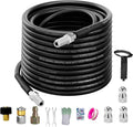 Sewer Jetter Kit for Pressure Washer 100FT, 5800PSI Water Jet Drain Cleaner Hose with 4 Sewer Jetting Nozzles, 1/4 Inch NPT Corner, Waterproof Tape and Handle Strap