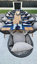 PURPLE LEAF 14 Pieces Patio Dining Set Wicker Outdoor Furniture Rectangular Table and Chairs Set for Garden Deck Teak-Finish & Grey Aluminum Frame Backyard Kitchen Set, Cushions and Pillows Included