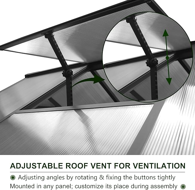 MUPATER 6'x 10' Greenhouse for Outdoors, Polycarbonate Greenhouse Heavy Duty, Aluminum Green House Kit with Lockable Door and Adjustable Roof Vent for Winter Plants, Backyard, Garden, Grey