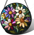 Stained Glass Window Hanging - Colorful Daisies Suncatcher for Door Garden Patio Retro Flower Sun Catchers Decor Christmas Mother's Day Birthday Gifts for Women Mom Nana Aunt Friend 6.3 in