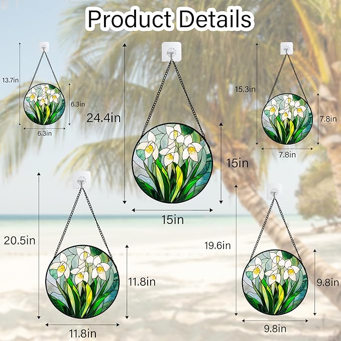 Stained Glass Window Hanging - White Snow Lotus Birth Flower Suncatcher for Doors Garden Patio Sun Catchers Decor Christmas Mother's Day Birthday Gifts for Women Men Mom Nana Friend 6.3 in