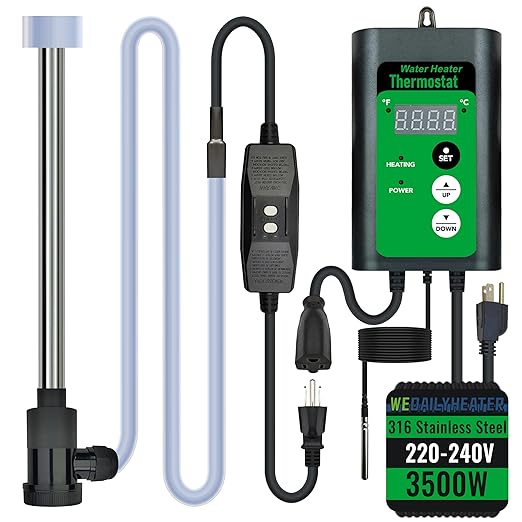 3500W 240V Immersion Water Heater for Hot Tub & Inflatable Pool – Portable Fully Submersible Electric Heater with Thermostat & GFCI for Bathtub, Sap, Above Ground Pool & Baptismal Pool