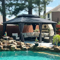 PURPLE LEAF 12'x18' Hardtop Gazebo with Lights Patio Outdoor Pavilion with Galvanized Steel Double Roof Includes Netting and Curtains for Garden Lawn Backyard Grey