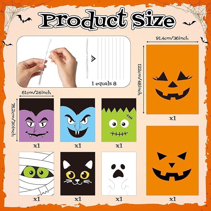 CNhoqc Halloween Lawn Leaf Bags - 24Pcs Halloween Theme Pumpkin Black Cat Ghost Mummy Patterns Waste Bags with Twist Ties, Large Grass Plastic Trash Container for Garden Outdoor Halloween Decorations