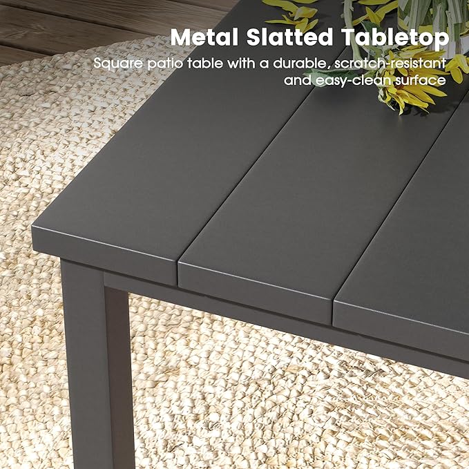 DIFY 5 Pieces Outdoor Patio Dining Set for 4, 40.2" Black Metal Square Dining Table and 4 Dark Grey Textilene Swivel Dining Chairs, Outdoor Table and Chairs