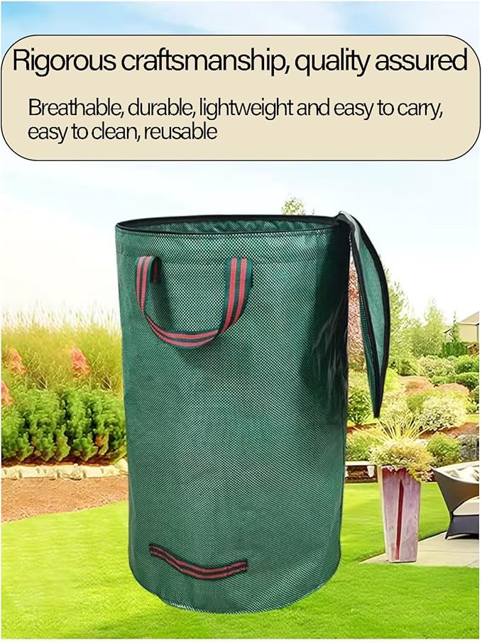 Garden Bags for Leaves, Leaf Bags Reusable Zippered Top with Yard Leaf Collector Bag Heavy Duty with 4 Handles Garden Leaf Bag Leaf Collector Come with Gloves (32Gallon)