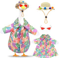 Hawaiian Porch Goose Outfits, Summer Lawn Goose Outfit with Sunglasses & Hat, Yard Goose Clothes and 3 Pcs/Set Goose Costume for 23" 17" Statue Patio Garden Decoration