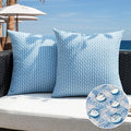 Kevin Textile Outdoor Waterproof Throw Pillow Covers Pack of 2 Weaving Texture Water Resistant Outside Decorative Cushion Covers for Garden Patio Tent Balcony Bench Couch Sofa 18x18 Inch, Light Blue