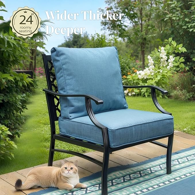 Patio Furniture Set 6 pcs, Outdoor Patio Furniture, 1 X 3-Seat Sofa, 2 X Single Chairs, 2 X Swivel Chairs, 1 X Coffee Table and 5.75" Extra Thick Cushion, Patio Conversation Set,Navy Blue