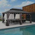 PURPLE LEAF 12' X 18' Aluminum Gazebo with Galvanized Steel Double Roof for Patio Lawn and Garden Gazebo with Light, Grey
