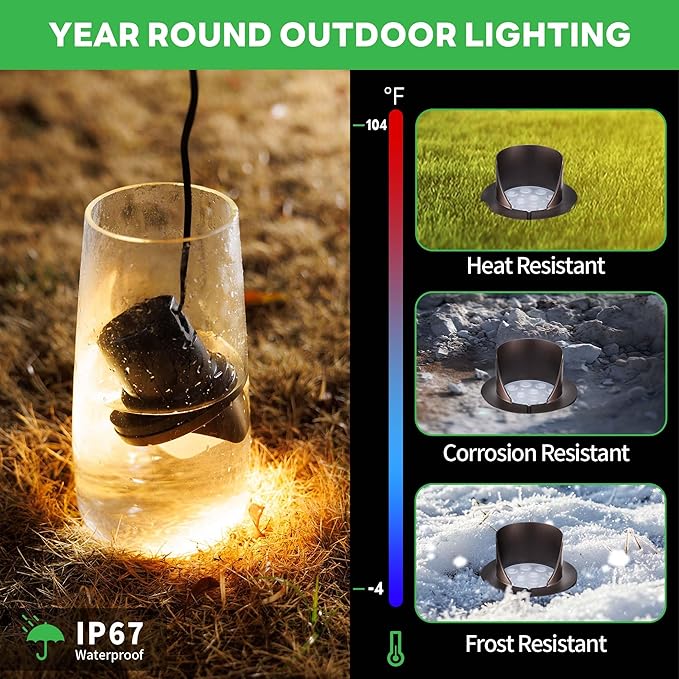 Landscape Well Light, LED Low Voltage In Ground Lights, IP67 Waterproof 12V Outdoor, Single Side 6W 420LM Aluminum ORB for Tree Fence 6 Pack