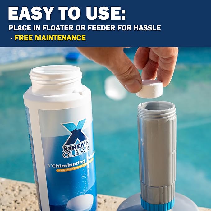 XtremeClear Value Pack 2 Pack 1" Chlorine Tabs, Long-Lasting Stabilized, Swimming Pool, Hot Tubs & Spa, Small Pool Sanitizer - Slow Dissolving Tablet, 1.5 lbs