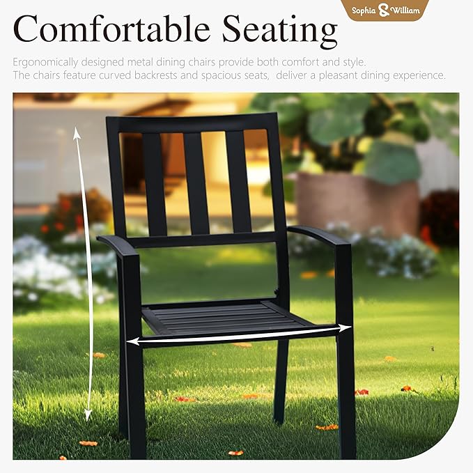 Sophia & William Patio Table and Chairs Set, Outdoor Dining Set for 6, 7 Piece Metal Patio Furniture, 60" Rectangular Table with Wood-Like Tabletop(Stripe)