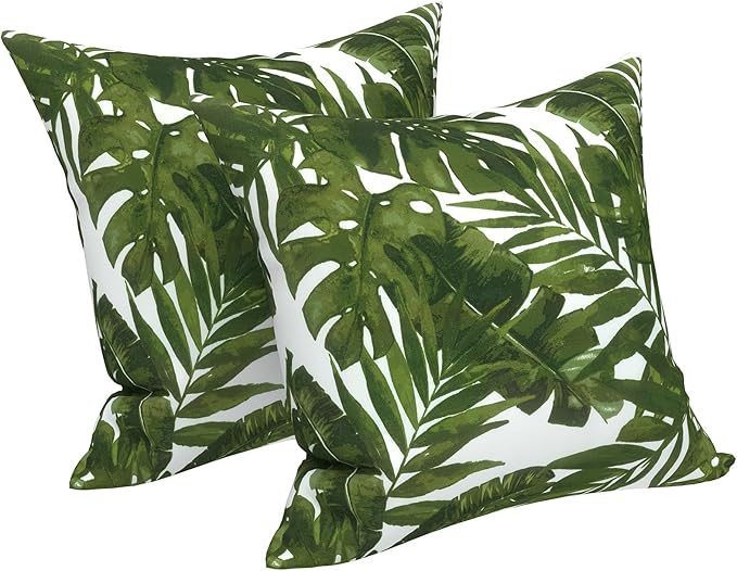 LVTXIII Outdoor Accent Patio Toss Pillow Covers, Covers ONLY Tropical Throw Pillow Case Sham, Square Cushion Covers for Indoor Outdoor Use 2 Pack, 18" x18" – Palm Green