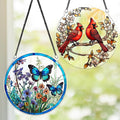 2 Cardinal Butterfly Acrylic Suncatcher, Art Decor for Home, Suncatcher for Window Hanging Indoor, Garden, Housewarming, Gift for Mom, Grandma, Women, Friend, Bird Lover SCB-A6-B3