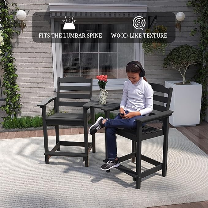 OTSUN Tall Adirondack Chairs Set of 6 with Connecting Tray, 24 inches HDPE Bar Height Outdoor Chairs, All Weather Resistant for Balcony, Porch, Kitchen (6 PCS, Black)