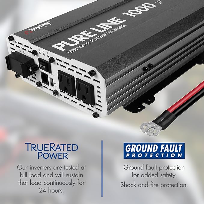 Wagan EL3804 Pure Line Inverter 1000 Watt DC 12V to 110V AC Car Pure Sine Wave Power Inverter for Home RV Camping Van Life Off Grid ETL Certified