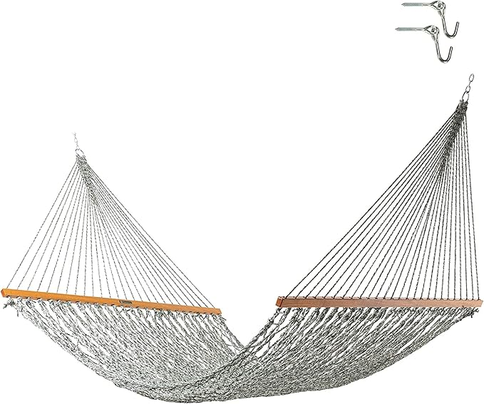 Original Pawleys Island Deluxe Green Oatmeal Heirloom DuraCord Rope Hammock – 13 ft. x 65 in, 2-Person, 450 lb Capacity, Oak Spreader Bar, Zinc-Plated Hardware, Handcrafted in The USA