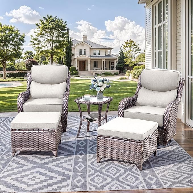 HUMMUH Wicker Patio Furniture Set 6 Inch Thick Cushion Outdoor Swivel Rocker Patio Chairs with Deep Seat Sofa 6PCS Outdoor Furniture Set for Porch Garden Deck