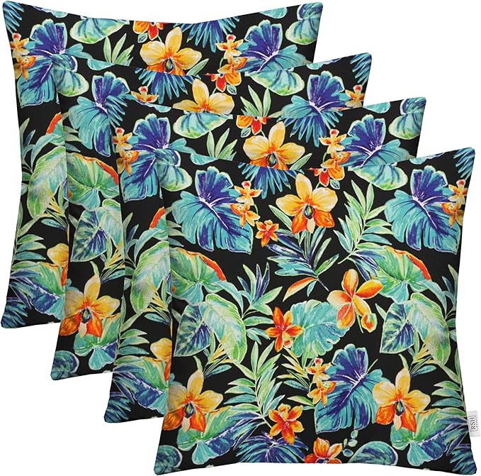 RSH DECOR: Square Throw Pillows Set of 4 | 17” x 17” | All-Weather Spun Fabric | Water and Fade-Resistant | Outdoor Accent Pillows for Patio Furniture | Beachcrest Caviar