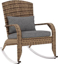 Outsunny Outdoor Wicker Adirondack Rocking Chair, Patio Rattan Rocker Chair with High Back, Seat Cushion, and Pillow for Garden, Porch, Balcony, Gray