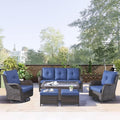 Rilyson 6 Piece Outdoor Patio Furniture Set - Rattan Wicker Patio Conversation Sets with 2 Swivel Rocker Chairs,2 Ottomans,1 Sofa and 1 Coffee Table for Outside Porch Deck Backyard(Brown/Blue)