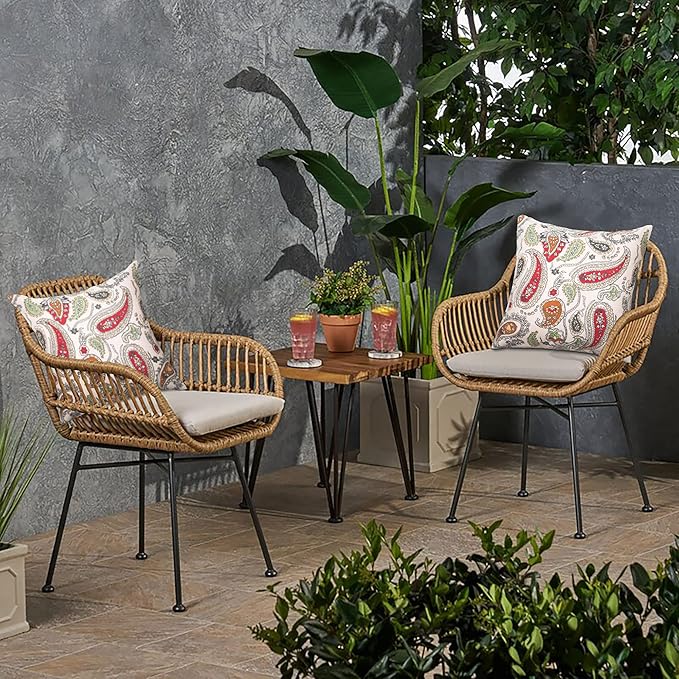Magpie Fabrics Pack of 2 Outdoor Waterproof Throw Pillow Covers 18 x 18 Inch, Christmas Decorative Cushion Sham Pillowcase Shell for Garden Patio Tent Balcony Couch Sofa(Paisley Red Beige)