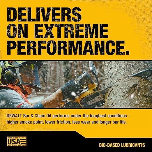 DEWALT – Biodegradable Bar & Chain Oil – Green, Eco-Friendly, Non-Toxic Professional Bar & Chainsaw Lubricant – Ultraclean All-Season Oil for Gas, Electric Saw, and Pole Saw, 16 oz