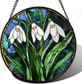 Stained Glass Window Hanging - Green Plants Birth Flowers Suncatcher for Doors Garden Patio Sun Catchers Decor Christmas Mother's Day Birthday Gifts for Women Men Mom Nana Friend 15 in