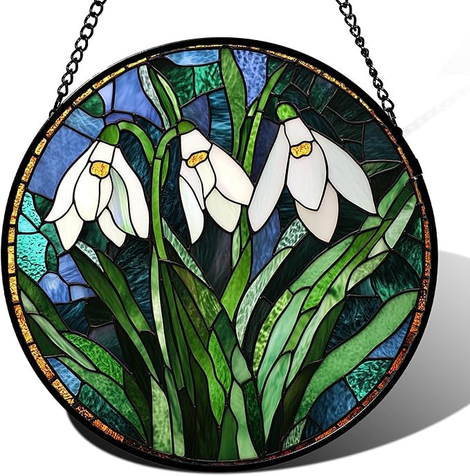 Stained Glass Window Hanging - Green Plants Birth Flowers Suncatcher for Doors Garden Patio Sun Catchers Decor Christmas Mother's Day Birthday Gifts for Women Men Mom Nana Friend 15 in