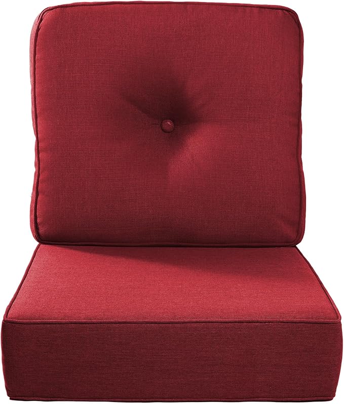 Luxury 22x24/22x25 6-Inch Outdoor Cushions - Water Repellent 1 Set Zippered Patio Chair Back&Seat Cushion for Wicker Dining Rocking Swivel Chairs Loveseat Couch Sectional Sofa - Red