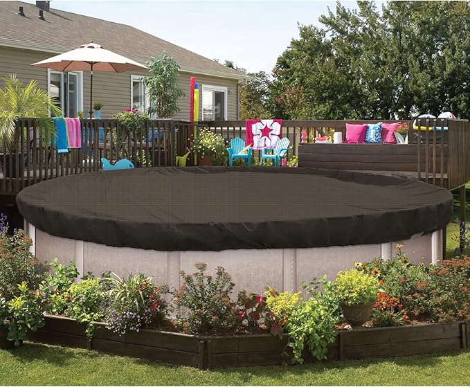 ECOOPTS 9 ft Round Pool Cover for Above Ground Pools, Swimming Pool Cover Protector Winter Safety Cover (Brown)