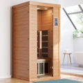 1- Person Infrared Sauna, Remotely Controllable Indoor Sauna, Low EMF 1200W/120V LCD Heater, WiFi & BT Control, 9-Color Light Therapy, Safe Flame-Retardant Material, Wood