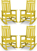 SERWALL Outdoor Rocking Chair Set of 4, Patio Rocking Chairs Set, HDPE Rocking Chair Outdoor for Adults, Heavy Duty Front Porch Rocker, Yellow