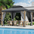10x 12 Ft Hardtop Gazebo, Outdoor Metal Canopy with Heavy Duty Aluminum Frame, Privacy Curtain and Netting Included, for Patio, Garden, Yard & Lawn