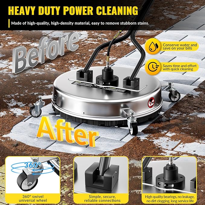 Doniks 21Inch Pressure Washer Surface Cleaner with 4 Wheels,Dual Handle,Stainless Steel Housing,4500 PSI Power Washer Accessory for Concrete, Patio, Sidewalk, Deck, Driveways and Daily Washing