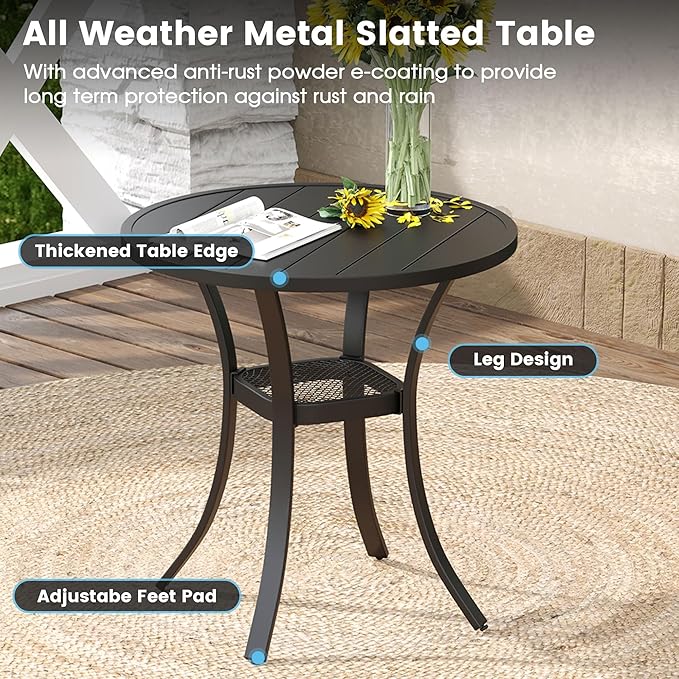 DIFY 3 Pieces Outdoor Patio Bistro Dining Set, 2 Brown Textilene Swivel Dining Chairs and 27.6" Black Small Round Dining Table, Outdoor Table and Chairs