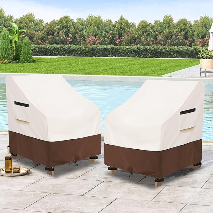 Patio Chair Covers 2 Pack,Waterproof Heavy Duty Patio Furniture Covers for Outdoor Chair(40 W x 40 D x 36 H inches) Beige & Brown