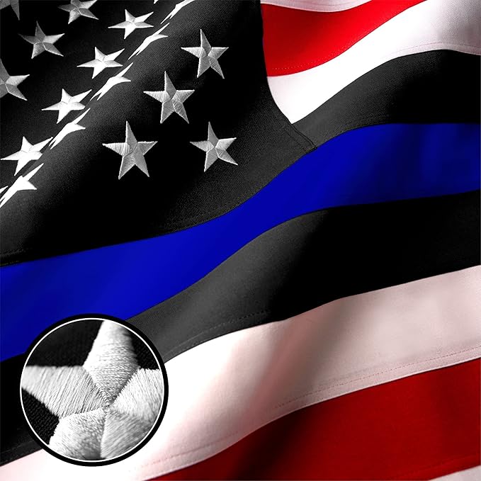G128 Blue Lives Matter Flag | 2.5x4 Ft | StormFlyer Series Embroidered 220GSM Spun Polyester | Duty and Honor Flag, Embroidered Design, Indoor/Outdoor, Brass Grommets, Heavy Duty, All Weather