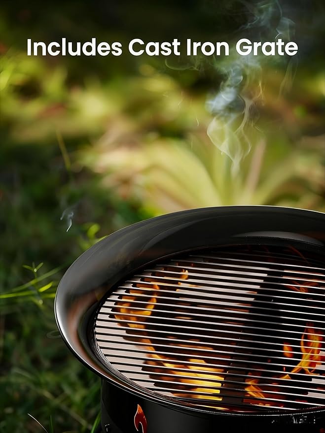 Ciays 21 Inch Propane Fire Pit with Grill Grate, Folding Legs, CSA Certified, 58,000 BTU, Black, Metal, Round, Compatible with Propane