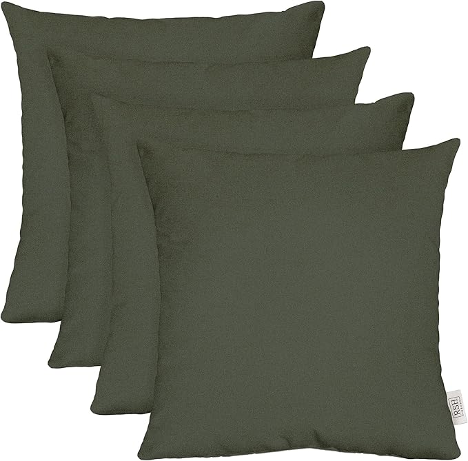RSH DECOR: Sunbrella Square Throw Pillows Set of 4 | 17" x 17" | Water and Fade-Resistant Performance Fabric | Outdoor Pillow Covers with Down-Alternative Inserts | Made in USA (Cast Ivy Green)