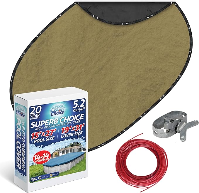 Winter Swimming Pool Cover for 15 ft x 27 ft Aboveground Oval Pool Size, Superb Choice Series, Solid Material, Color - Camel, Pool Cover Choice 311527-4CHOICE