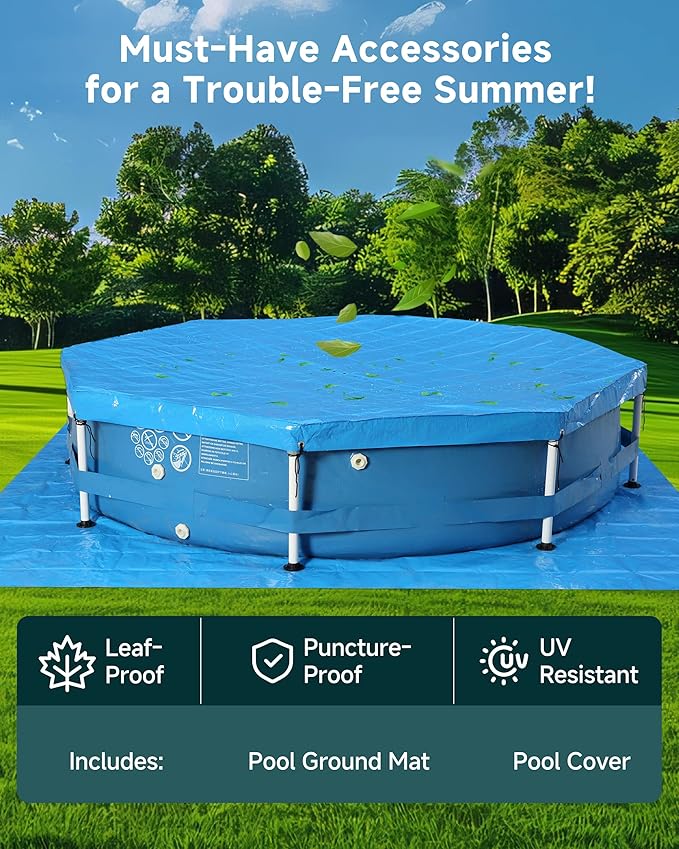 Above Ground Pools Family Swimming Pool for Outdoor Backyard with Pool Cover and Pool Mat: 8ft x 20in - Odor-Free Eco PE Material, Reinforced Steel Frame