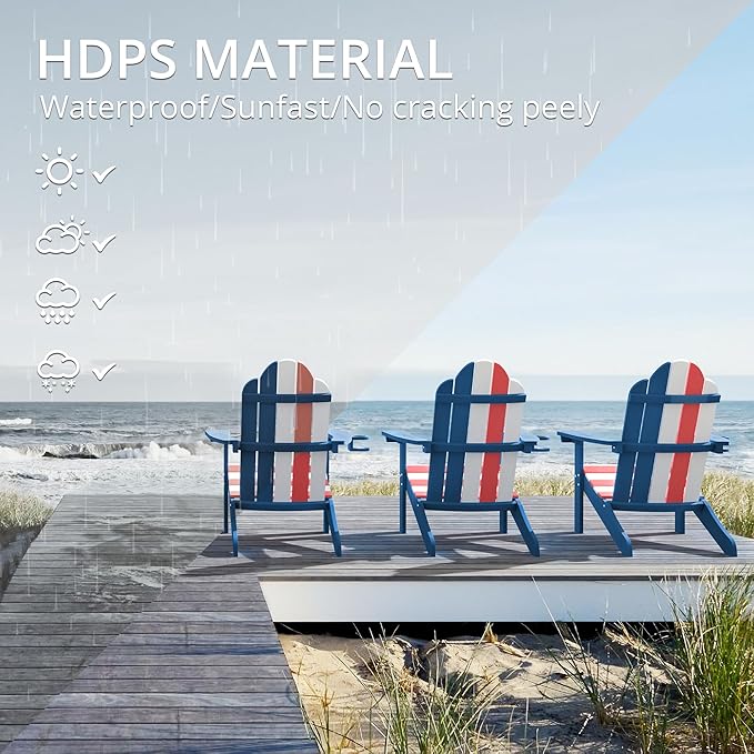 LUE BONA HDPS Adirondack Chairs Set of 6, Fire Pit Outdoor Chair Weather Resistant with Cup Holder, Modern Plastic Chair Plastic for Patio, Deck, Proch, 350LBS, Flag Blue