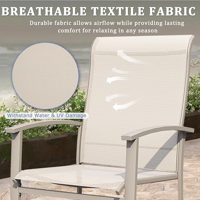 Outdoor Dining Chairs Set of 4, Stackable Patio Chairs with Metal Frame & Textilene Fabric, Perfect for Patio Garden Deck, Ivory