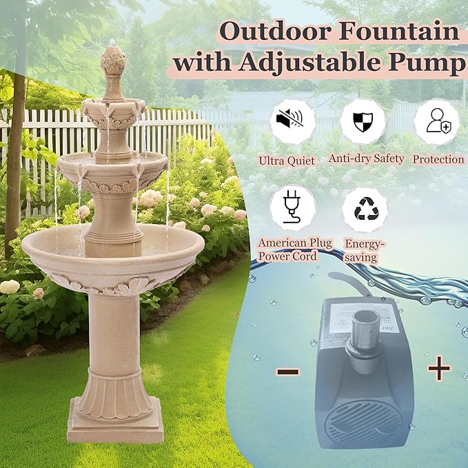 MAGIC UNION Outdoor Garden Water Fountains, 48.4''H Italian Style Fountains and Waterfalls Outside, 3-Tier Large Bubbler Cascading Indoor Floor Water Fountain Features with Pump for Home Yard Decor