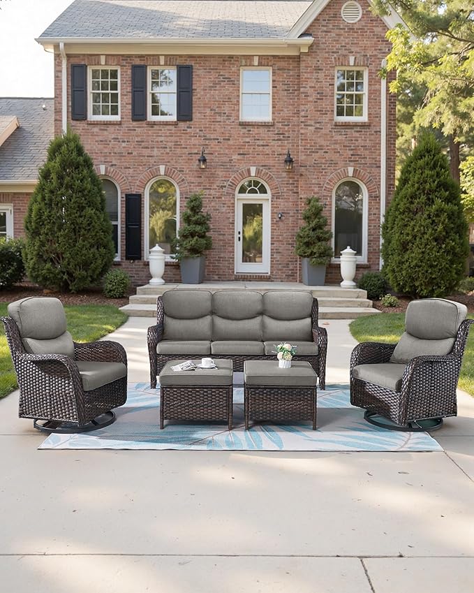 Pop 22x25/22x24 Outdoor Chair Cushions Set of 4 - Heavy Duty High Back Replacement Zippered Cushion for Patio Furniture Set Dining Rocking Chairs Loveseat L-Shape Sofa - Grey/Smile