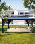 GAOMON Hardtop Gazebo 10'x13', with Double Polycarbonate Roof, Aluminum Alloy Frame, Net, and Curtain, Permanent Building of Backyard Luxury, for Patio, Deck, Backyard, Lawn, and Garden, Gray